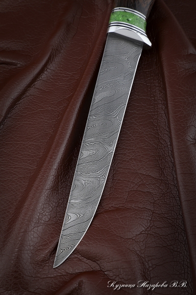 Нож Касатка средняя филейный дамаск венге акрил зеленый