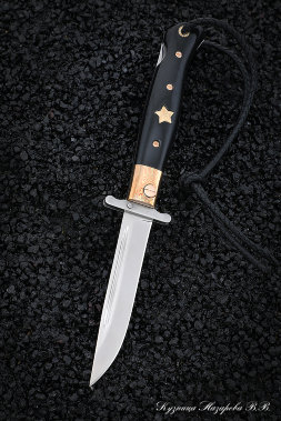 NKVD knife folding steel S390 mokume-ganne black acrylic with gold star and screws