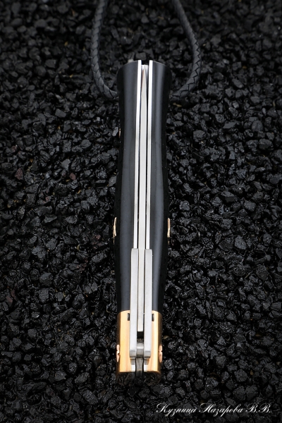 NKVD knife folding steel S390 mokume-ganne black acrylic with gold star and screws