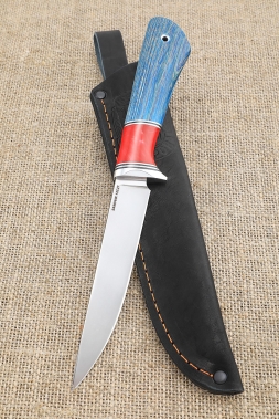 Knife Needle Sandvik handle ash wood blue acrylic red