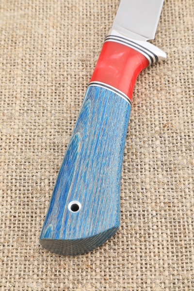 Нож Игла Sandvik рукоять ясень стабилизированный синий акрил красный