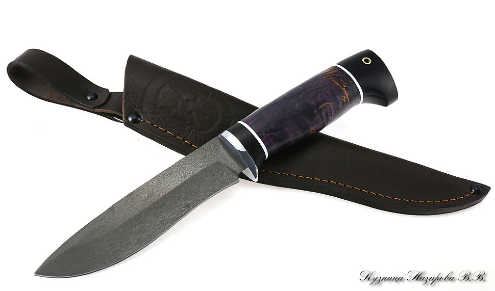 Knife Varan H12MF black hornbeam stabilized Karelian birch (purple)