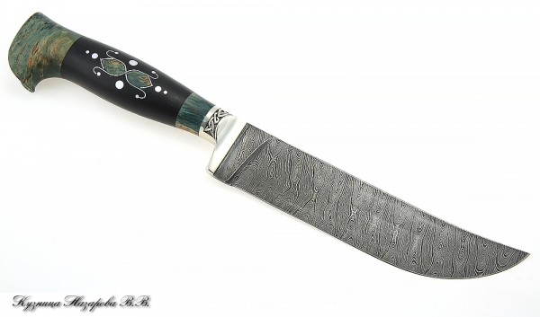 Knife Uzbek Damascus melchior black hornbeam Karelian birch (green) auth.