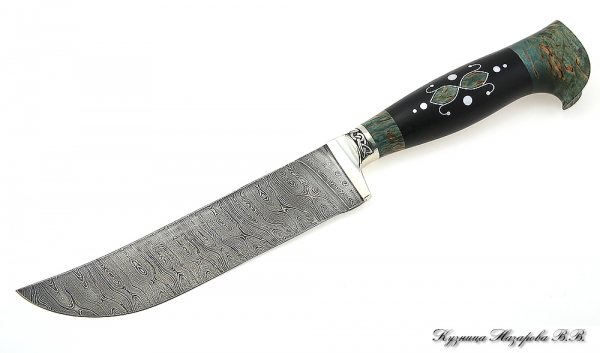 Knife Uzbek Damascus melchior black hornbeam Karelian birch (green) auth.