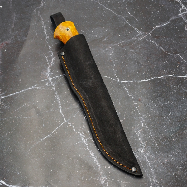Нож Варан дамаск  рукоять стабилизированная карельская береза желтая (Распродажа)