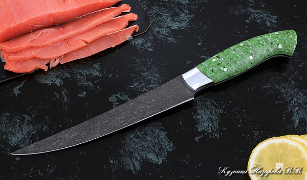 Кухонный нож Шеф № 6 сталь Х12МФ рукоять акрил зеленый
