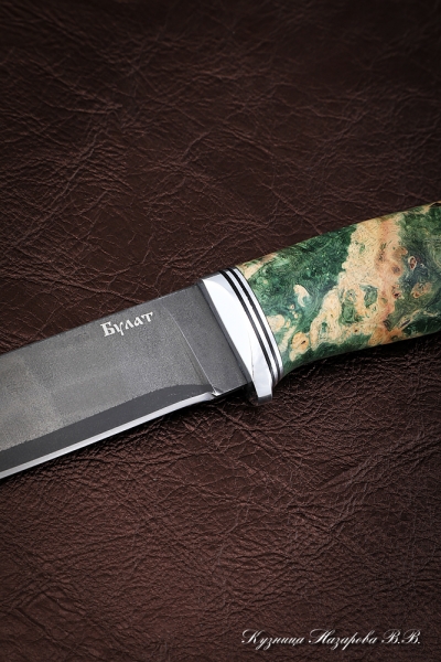 Knife Travel steel wootz steel handle Karelian birch green
