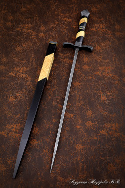 Knife Stiletto (souvenir) Damascus black hornbeam Karelian birch wooden sheath