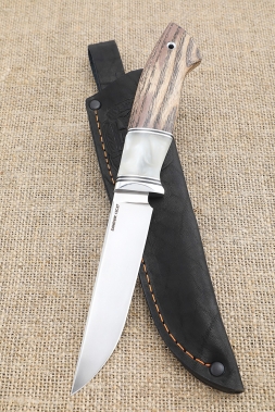 Нож Ирбис-2 Sandvik рукоять ясень стабилизированный коричневый акрил белый