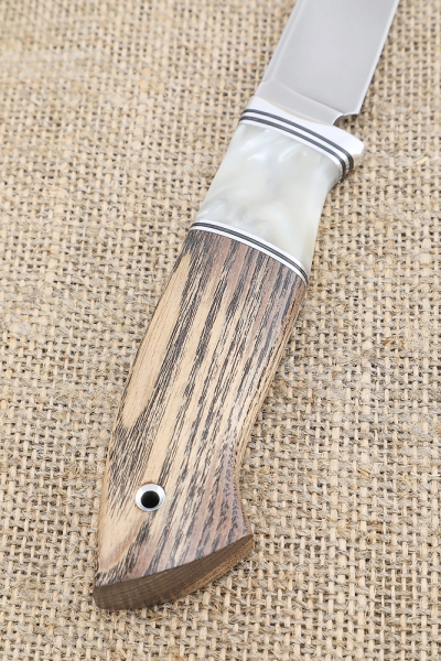 Knife Irbis-2 Sandvik handle ash-wood stabilized brown acrylic white