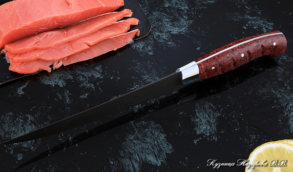 Кухонный нож Шеф № 6 сталь Х12МФ рукоять акрил красный