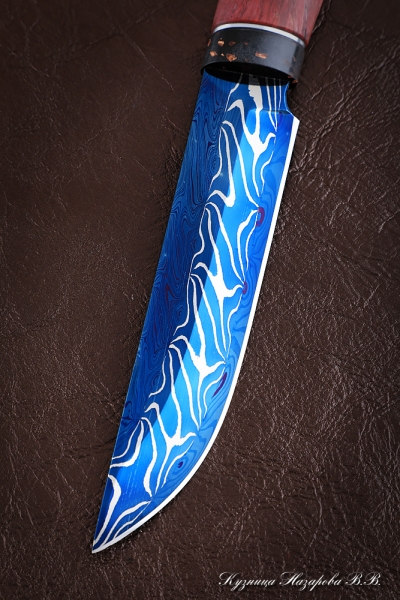 Нож Овод 2 дамаск торцевой с воронением стабилизированная карельская береза (Sicac)