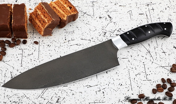 Кухонный нож Шеф № 13 сталь Х12МФ рукоять акрил черный