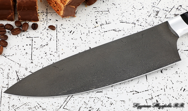 Кухонный нож Шеф № 13 сталь Х12МФ рукоять акрил черный