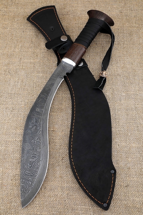 Knife Machete №7 Damascus wenge handle leather braid