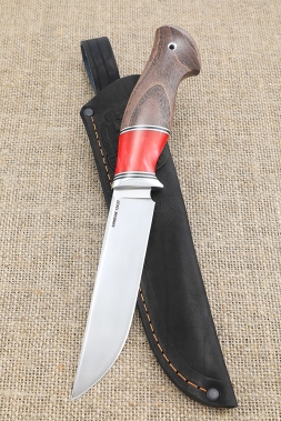 Нож Овод Sandvik рукоять ясень стабилизированный коричневый акрил красный