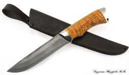 Knife Boar wootz steel melchior stabilized Karelian birch (amber)
