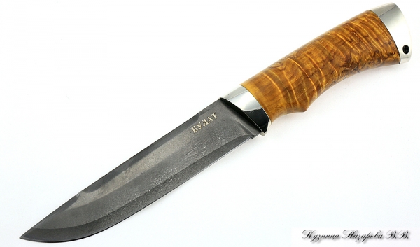 Knife Boar wootz steel melchior stabilized Karelian birch (amber)