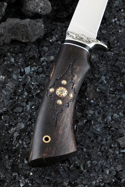Нож Кардинал 2 S390 мельхиор черный граб стабилизированная карельская береза (Coutellia)