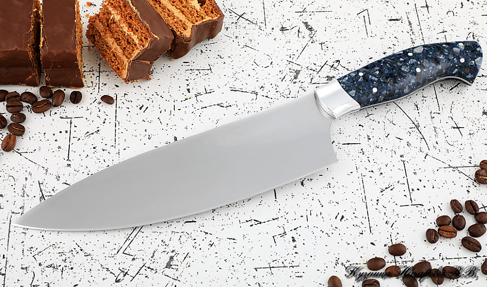 Кухонный нож Шеф № 13 сталь 95Х18 рукоять акрил синий