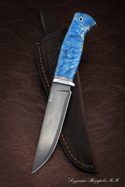 Knife Bars steel wootz steel handle Karelian birch blue