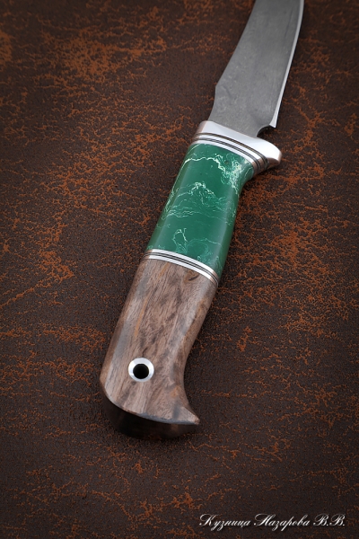 Нож Малыш-2, Х12МФ, рукоять карельская береза коричневая, акрил зеленый