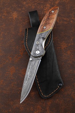 Folding knife Stork Damascus laminated lining iron wood carbon