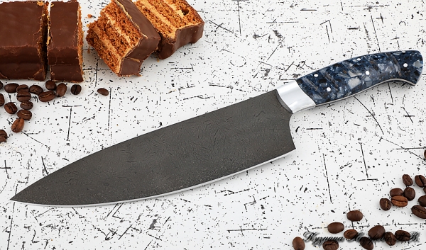 Кухонный нож Шеф № 13 сталь Х12МФ рукоять акрил синий