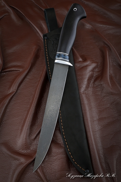 Нож Касатка большая филейный х12мф черный граб акрил синий