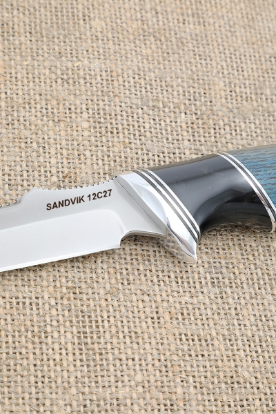 Нож Рыбак 2 Sandvik рукоять ясень стабилизированный синий акрил черный