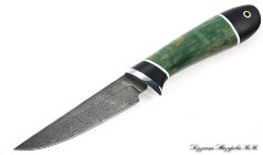 Нож Ласка дамаск черный граб стабилизированная карельская береза (зеленая)