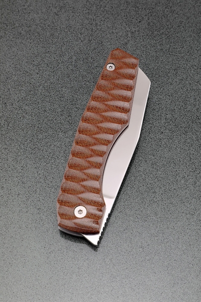 Folding knife Tor steel Elmax lining textolite carved + AUS8 (bearings, clip)