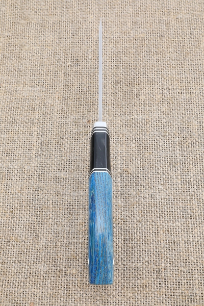 Knife Wanderer Sandvik ash handle stabilized blue acrylic black