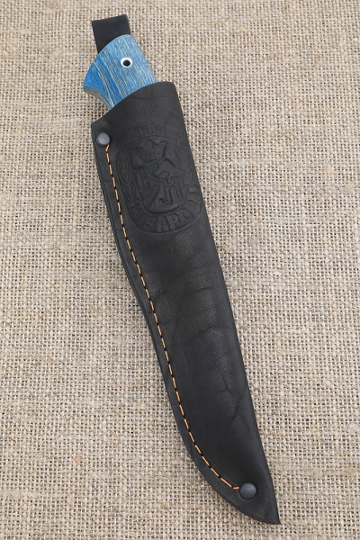 Knife Wanderer Sandvik ash handle stabilized blue acrylic black