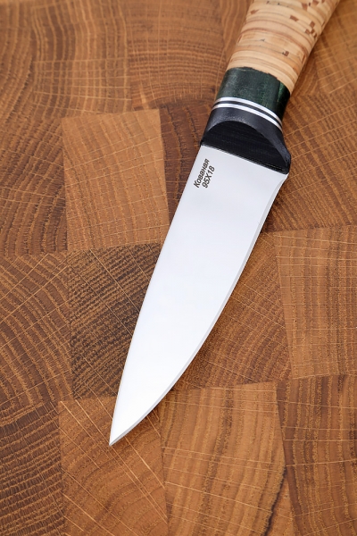 Knife fox steel 95x18, handle birch bark and Karelian birch green