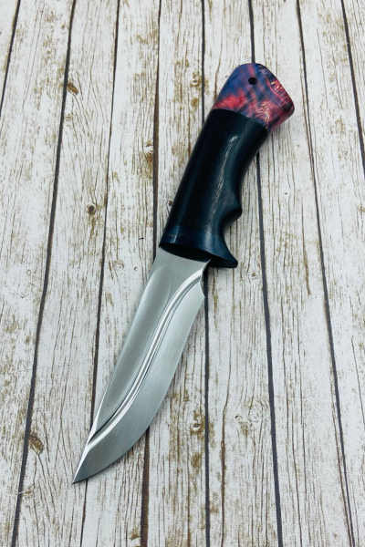 Нож "Фокс" сталь х12мф долы, рукоять черный граб и кап клена (распродажа)  