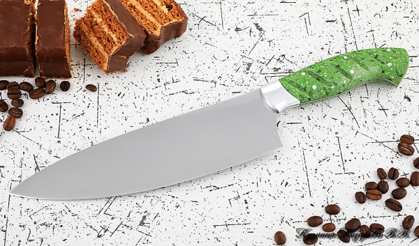 Кухонный нож Шеф № 13 сталь 95Х18 рукоять акрил зеленый