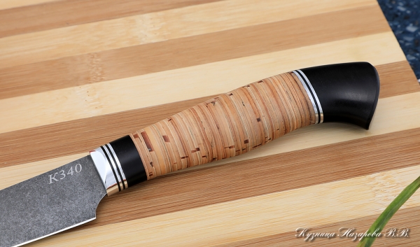 Кухонный нож Шеф № 2 сталь К340 рукоять береста черный граб