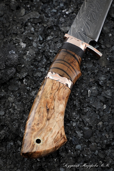 Knife Sapper Damascus end mokume-gane Karelian birch mammoth bone