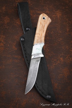 Knife Kid-1, Damascus, Karelian birch handle, acrylic white