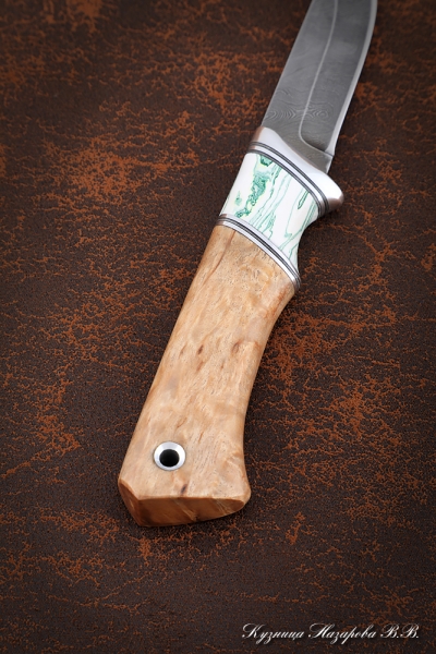 Knife Kid-1, Damascus, Karelian birch handle, acrylic white