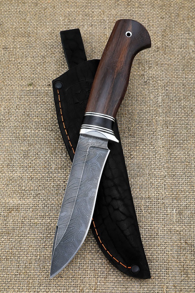 Knife Monitor Lizard Damascus handle rosewood black hornbeam
