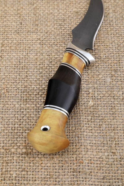 Knife Malysh-3, Kh12MF, handle Karelian birch amber, black hornbeam