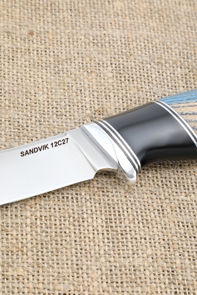 Fox knife Sandvik handle ash wood stabilized blue acrylic black