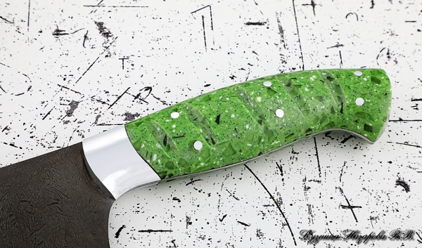 Кухонный нож Шеф № 13 сталь Х12МФ рукоять акрил зеленый