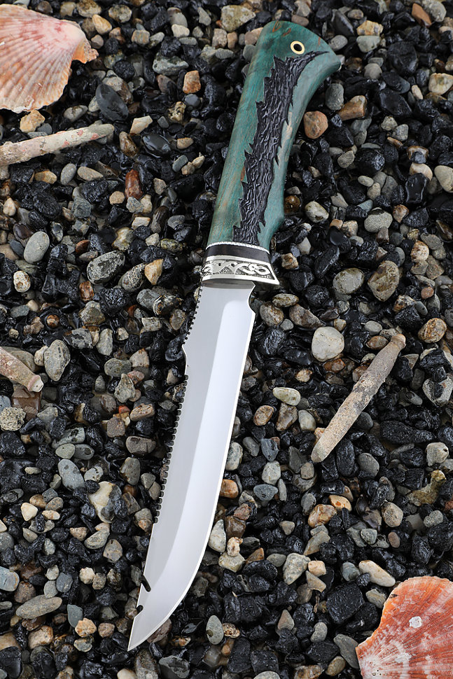 Нож Рыбак 2 ELMAX мельхиор карельская береза стабилизированная зеленая (Coutellia)