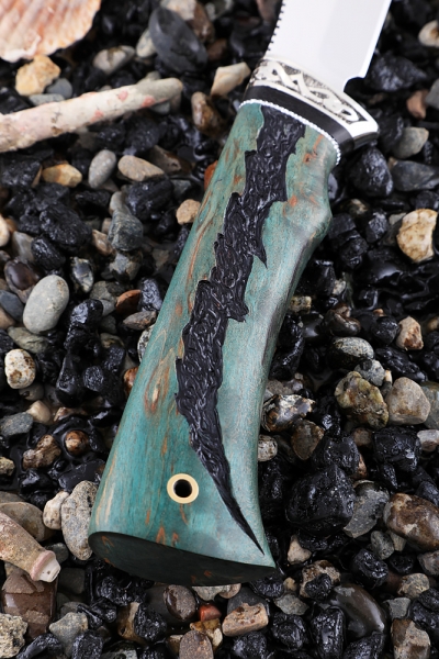 Нож Рыбак 2 ELMAX мельхиор карельская береза стабилизированная зеленая (Coutellia)
