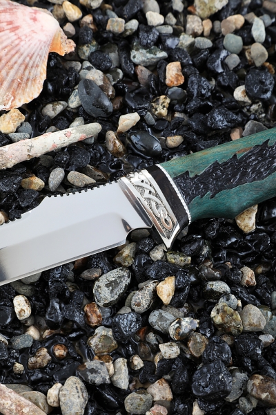 Нож Рыбак 2 ELMAX мельхиор карельская береза стабилизированная зеленая (Coutellia)