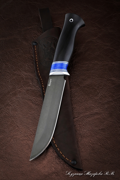 Knife Gadfly wootz steel black hornbeam acrylic blue
