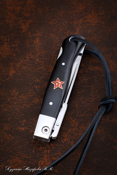 Knife Fink NKVD folding steel H12MF lining Black hornbeam with Red star